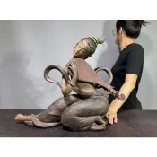【阿一藝品】早期廣東 石灣陶【古箏美女】名師手製【落款】美女 古典 下棋 中國風 電視櫃 石灣陶藝 石灣公仔 X81