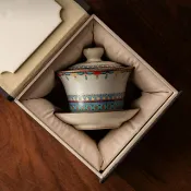 全球選品1館 生活百貨 敦煌飛天三才蓋碗茶杯單個高檔汝窯功夫茶具泡茶碗帶蓋茶具三件套