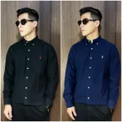 美國百分百【全新真品】Ralph Lauren 長袖襯衫 RL 上衣 小馬 POLO 素面 襯衫 黑色/深藍 CR21