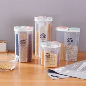 PS Mall【J3227】五穀雜糧透明密封罐廚房收納盒帶蓋豆子食品級儲物罐塑膠瓶子罐子 分格收納罐