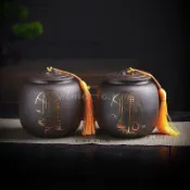 傳統茶葉罐 茶倉茶甕密封罐茶罐 醒茶罐防潮儲藏儲存陳封收藏珍藏紫砂茶葉罐 仿古精緻豪華國風便攜式儲存罐