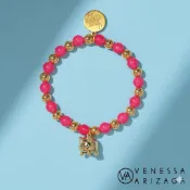 Venessa Arizaga GOOD ENERGY 金色小豬 莓果粉紅水晶串珠手鍊