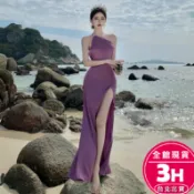 【梨卡】隔日到貨 女裝 洋裝 露背洋裝 露肩洋裝 斜肩洋裝 長裙洋裝 開衩洋裝 宴會洋裝 C6570【現貨24H】
