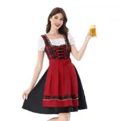 【愛購】狂歡節女士傳統德國啤酒節服裝慕尼黑巴伐利亞Dirndl紅格子連衣裙