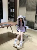 實拍🌟🇰🇷韓版❄️純欲甜美短裙 毛毛拼接長袖連帽連衣裙 收腰顯瘦 設計感 女裝 連身裙 性感短裙 大學T 連帽洋裝