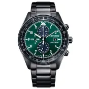 CITIZEN 星辰 CA0775-87X 亞洲限定 Future Force 光動能雙眼計時腕錶-黑x綠/42.5mm