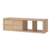 【IKEA 宜家家居】KALLAX 層架組附2收納配件, 染白橡木紋, 42x147 公分