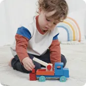 【美國 Mentari】藍天吊卡車(木製玩具/交通工具/工程車)