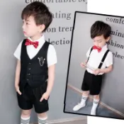 ❤️台灣現貨❤️四件套裝 婚紗攝影 花童禮服 男寶寶禮服拍照禮服 男童禮服 畢業男童禮服 短袖套装 正式西裝 春夏