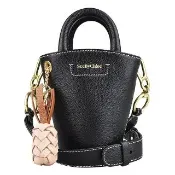 【See by Chloe’】SBC See by Chloe’ CECILYA燙金LOGO內束口牛皮手提斜背水桶包(迷你/黑)