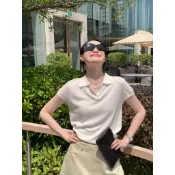 👉🏻輕熟簡約針織POLO領上衣【Feodora🇰🇷】短袖上衣 正肩上衣 翻領上衣 短袖 收腰上衣 百搭上衣 輕熟女穿搭