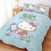 【四季戀寢具】【HELLO KITTY童玩趣-藍】雙人薄被套/雙人6*7被單