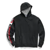 (店+)【Champion】冠軍 秋冬款 袖子草寫LOGO 舖棉 連帽T恤 帽T 黑色(美國進口平行輸入)