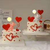 訂單滿199出貨  ♞,♘,♙七夕情人節蛋糕裝飾帶氣球小熊擺件告白小熊亞克力love插件