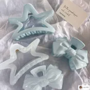 💕臺灣出貨💕清清💕法式甜心海鹽藍星星抓夾后腦勺盤發鯊魚夾2024春夏新款清除螨貼