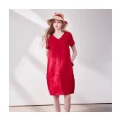 【Le Polka】亞麻素色連身洋裝-女