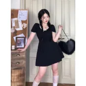 💕甜心大尺碼💕M-5XL 大尺碼裙子辣妹褶皺收腰顯瘦露背洋裝夏季法式初戀桔梗小黑裙