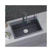 (店+)灰色石英石花崗巖廚房水槽套餐大單槽洗碗槽嵌入式臺上臺下洗菜盆