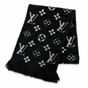 【DOKODEMO】成色極佳 △LOUIS VUITTONM75833 Logomania Shine 羊毛真絲圍巾 黑色 義大利製造 正品 女士 帶盒