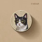 EMJOUR 雙面刺繡吊飾 - 賓士貓與金框眼鏡 | 貓 寵物 紀念品 禮物  貓咪 鑰匙圈