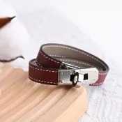 【Hermes 愛馬仕】Kelly Double Tour 雙圈轉釦小牛皮細版手環(酒紅)