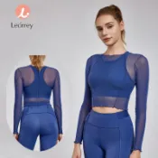 Leorrey 網狀透氣露肩精緻罩衫超彈力戶外健身運動上衣