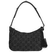GUCCI 滿版印花LOGO丹寧布肩背包/腋下包(黑)