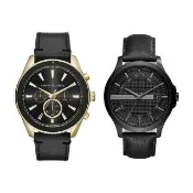 【A|X Armani Exchange】AX Armani Exchange AX 金框 三眼 黑色皮革錶帶 智能計時 AX1818 男錶