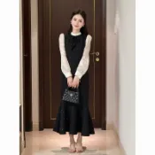會琴服飾 韓版 ins風|李李家定製法式小香風連衣裙女重工長裙2024秋季新款顯瘦魚尾裙子