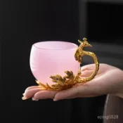 杯子 茶杯 水杯 馬克杯 咖啡杯 新款琉璃龍鳳情侶對杯鎏金杯高檔主人杯茶杯單品茗杯馬克杯禮盒裝 W2AB