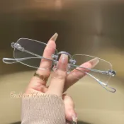 清冷感窄框無框眼鏡女純鈦眼鏡架高級感素顏鏡框方圓臉可配鏡