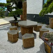 (店+)【石意景觀石材】玄武岩石桌椅組 ★石桌椅 泡茶桌 戶外桌椅 庭園 花園 庭院 單人椅 茶几