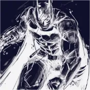 DC 蝙蝠俠：阿卡漢騎士 Batman Arkham Knight (攻擊姿態) 線稿無框畫