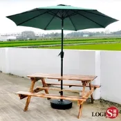 LOGIS邏爵家具 四尺原木庭園桌椅+傘組 啤酒桌 戶外桌椅 烤肉桌 BBQ 露營桌