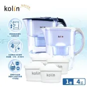 【HOTAI購】【kolin 歌林】四重精濾濾水壺 3.8L+濾芯4入 (共5芯/Brita通用 / 1年份) 2色可選