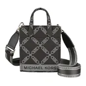 MK MICHAEL KORS Gigi刺繡LOGO縮寫菱格紋設計帆布手提斜背包(特小號/黑褐x多色)