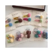 (店+)Miss Si 現貨速發 2入 超甜毛球球髮繩 髮夾套裝 秋冬羊毛氈BB夾馬尾髮圈