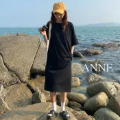 ANNE｜短袖素面口袋洋裝【AD10202】長版T洋裝 大尺碼洋裝 孕婦可穿 居家洋裝 寬鬆舒適