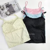 (店+)【FEE BABY】蝴蝶結蕾絲碎花背心BRA TOP 固定杯 細肩帶背心 小背心 吊帶背心 女上衣 無袖上衣 秋冬穿搭 bra top 黑色 粉色 藍色 白杏色