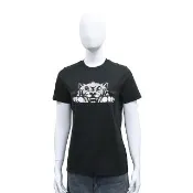 【KENZO】KENZO Happy Tiger印黑字LOGO純棉快樂老虎圖案圓領短袖T恤(女款/黑)