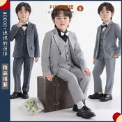 PiPi 現貨速發 男童西裝套裝三件套 條紋紳士禮服 花童婚禮 鋼琴表演 週歲宴 抓週 韓版夢幻 畢業典禮