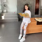【RJ】新款韓版九分褲兒童印花彩色女童內搭褲薄款春秋牛奶絲