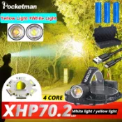 超亮 XHP90.2 黃色白色頭燈 USB 可充電白色/黃色 LED 頭燈 XHP70.2 可伸縮變焦防水頭燈帶 3x1