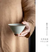 協貿國際日用品生活11館 奉茗天青汝窯斗笠杯主人杯茶杯陶瓷功夫茶杯手工汝瓷開片品茗茶盞