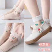 【芭樂兔】女童襪子春夏薄款蕾絲花邊襪兒童洋氣水晶中筒襪女孩寶寶夏季網襪