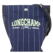 【LONGCHAMP】ESSENTIAL 帆布條紋斜背包(藍色)