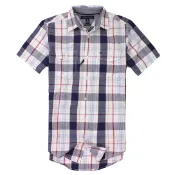 美國百分百【全新真品】Tommy Hilfiger 襯衫 TH 短袖 上衣 白藍紅 雙口袋 Logo 純棉 格紋 男 XS S