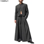 INCERUN 男士立領長袖套裝+闊腿褲套裝