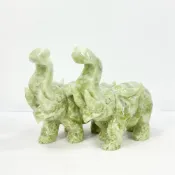 (店+)【御古齋】天然 岫玉 精雕 大象 一對 象上發財 太平有象 出將入相 平安吉祥 招福招財 風水開運擺件 0119