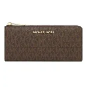 【Michael Kors】金字防刮皮革 滿版拉鍊式薄長夾 MK金屬LOGO(薄長夾 皮夾 手拿包)